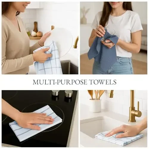 LANE LINEN Dish Towels Set of 12-18” x 28” Soft, Absorbent Cotton Kitchen Towels, Quick-Drying Tea & Hand Towels, Premium Decorative Dish Cloths - Indigo - 6