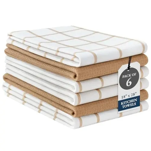 LANE LINEN Cotton Kitchen Towels and Dish Cloths Set, 6-Pack – Absorbent, Quick-Drying Dish Towel, 18