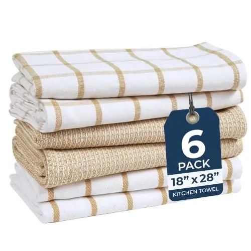 LANE LINEN Cotton Kitchen Towels and Dish Cloths Set, 6-Pack – Absorbent, Quick-Drying Dish Towel, 18
