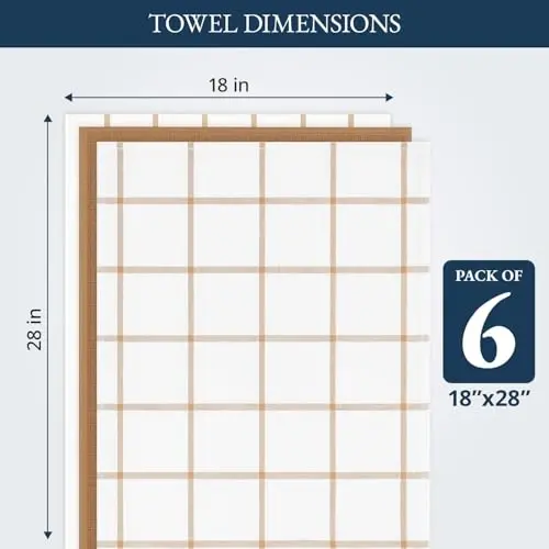LANE LINEN Cotton Kitchen Towels and Dish Cloths Set, 6-Pack – Absorbent, Quick-Drying Dish Towel, 18