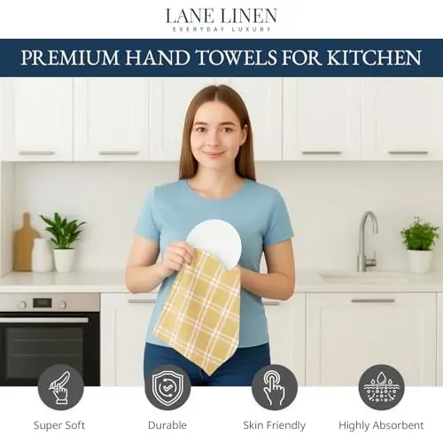 LANE LINEN Cotton Kitchen Towels Set, 4-Pack – Absorbent, Quick-Drying Dish Towels, 18