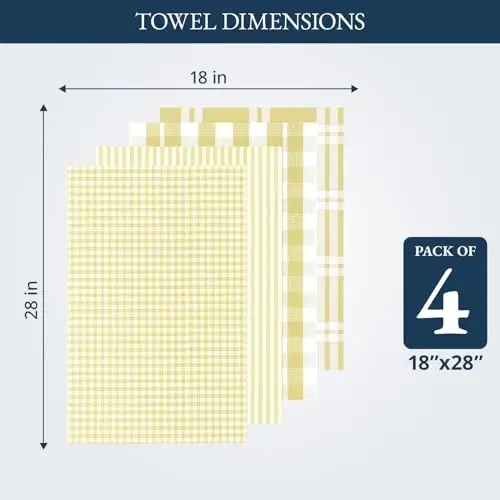 LANE LINEN Cotton Kitchen Towels Set, 4-Pack – Absorbent, Quick-Drying Dish Towels, 18
