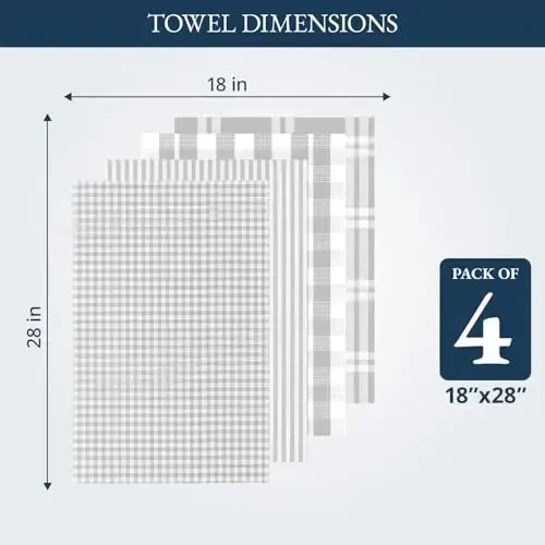 LANE LINEN Cotton Kitchen Towels Set, 4-Pack – Absorbent, Quick-Drying Dish Towels, Tea Towels, 18