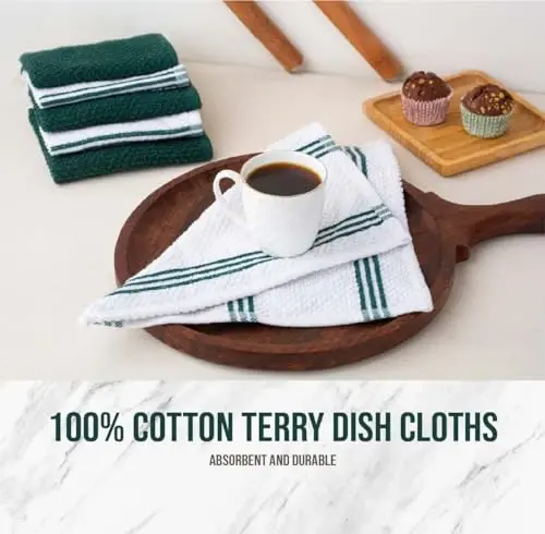 LANE LINEN Dish Towels and Dishcloths Sets - 16 Pc Kitchen Mitts and Pot Holders, 100% Cotton Kitchen Dish Rags for Washing Dishes - Green - 7