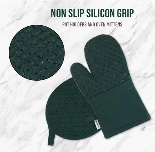 LANE LINEN Dish Towels and Dishcloths Sets - 16 Pc Kitchen Mitts and Pot Holders, 100% Cotton Kitchen Dish Rags for Washing Dishes - Green - 4