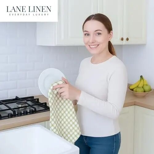 LANE LINEN Dish Towels for Kitchen Cotton Soft & Absorbent 4 Pack - Beige | Quick Drying, Multitextured, Tightly Woven Kitchen Towels, Paper Towel Replacement, Great for Kitchen Cleanup & Dish Drying - 4