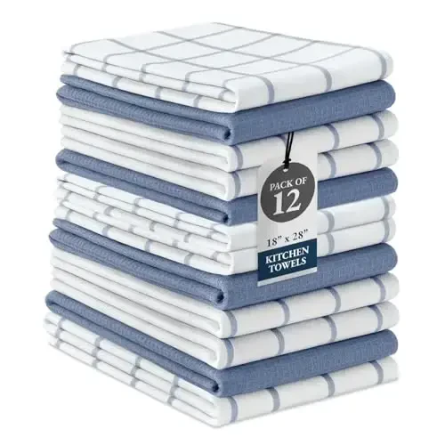 LANE LINEN Dish Towels Set of 12-18” x 28” Soft, Absorbent Cotton Kitchen Towels, Quick-Drying Tea & Hand Towels, Premium Decorative Dish Cloths - Indigo - LANE LINEN