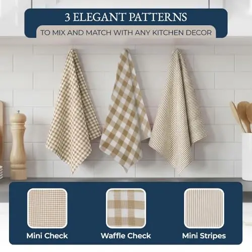 LANE LINEN 20 Piece Kitchen Dish Cloths Set - 100% Cotton Dish Towels, Heat Resistant Kitchen Mittens and Pot Holder Set, Reusable Dish Rags for Washing Dishes, Absorbent Dish Towels- Beige - 5