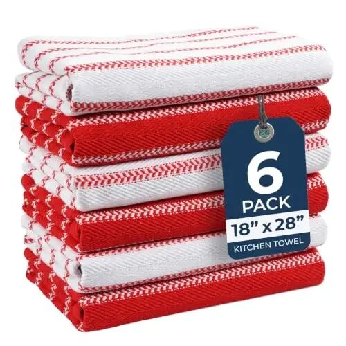 LANE LINEN Hand Towels for Kitchen 100% Cotton Absorbent 6 Pack - Red | Quick Drying, Durable Cotton Dish Towel, Versatile Everyday Design, Great for Handling Hot Pans & Drying Cookware - 1