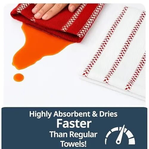 LANE LINEN Hand Towels for Kitchen 100% Cotton Absorbent 6 Pack - Red | Quick Drying, Durable Cotton Dish Towel, Versatile Everyday Design, Great for Handling Hot Pans & Drying Cookware - 5