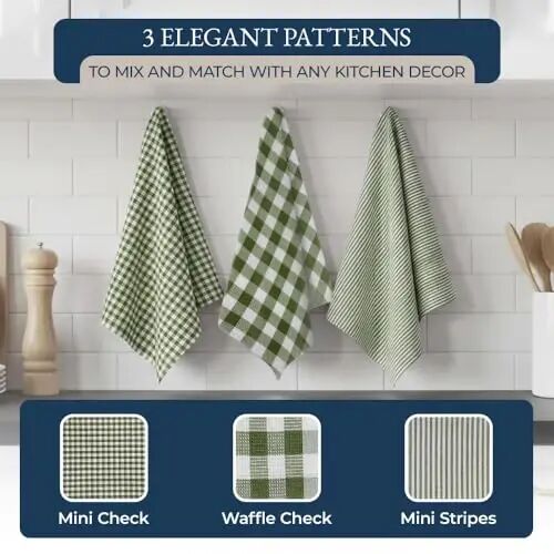 LANE LINEN Kitchen Towel and Pot Holder Sets 20 Pc - Eco Friendly Reusable Cotton Dish Towels, Soft Flour Sack Tea Towels, Absorbent Kitchen Hand Towels, Heat Resistant Oven Mitts for Cooking - Olive - 5