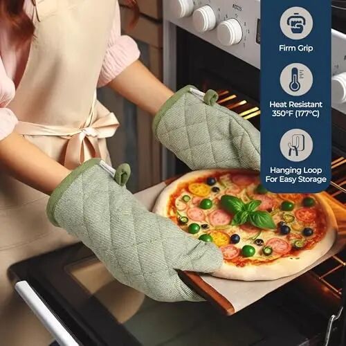 LANE LINEN Kitchen Towel and Pot Holder Sets 20 Pc - Eco Friendly Reusable Cotton Dish Towels, Soft Flour Sack Tea Towels, Absorbent Kitchen Hand Towels, Heat Resistant Oven Mitts for Cooking - Olive - 6