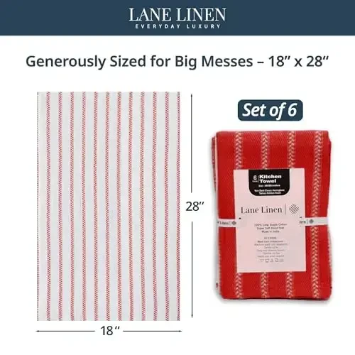 LANE LINEN Kitchen Towel Sets - Pack of 6 Cotton Dish Towels for Drying Dishes, 18”x 28”, Hand Towels, Absorbent Tea Towels, Quick Drying Kitchen Towels Set - Christmas Red - LANE LINEN (1)