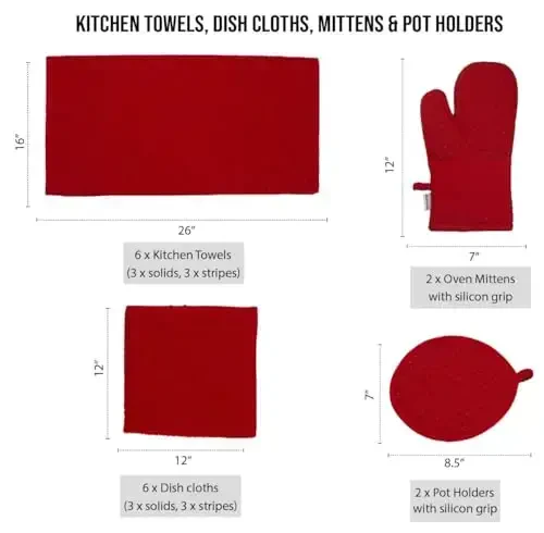 LANE LINEN Kitchen Towels and Dishcloths Sets - 16 Pc Kitchen Essentials for New Home, Heat Resistant Silicone Oven Mitts & Pot Holder, Absorbent Terry Hand Towels & Dish Towel - Grey - LANE LINEN (1)