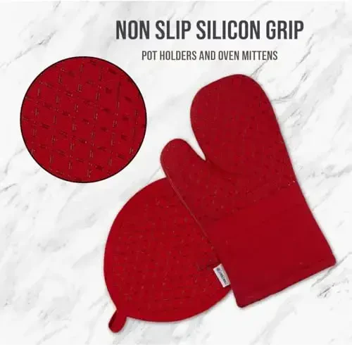 LANE LINEN Kitchen Towels and Dishcloths Sets - 16 Pc Kitchen Essentials for New Home, Heat Resistant Silicone Oven Mitts & Pot Holder, Absorbent Terry Hand Towels & Dish Towel - Grey - 4