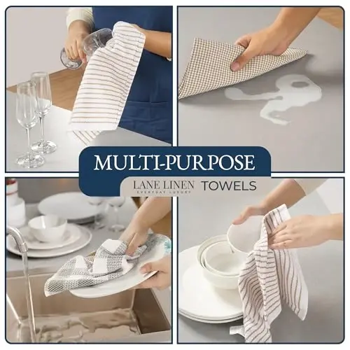 LANE LINEN Kitchen Towels and Dishcloths Sets - 20 Pc Kitchen Essentials for New Home, Heat Resistant Oven Mitts & Pot Holder, Absorbent Flour Sack Dish Towels- Grey - 3