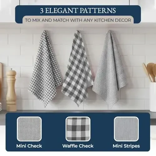 LANE LINEN Kitchen Towels and Dishcloths Sets - 20 Pc Kitchen Essentials for New Home, Heat Resistant Oven Mitts & Pot Holder, Absorbent Flour Sack Dish Towels- Grey - 5