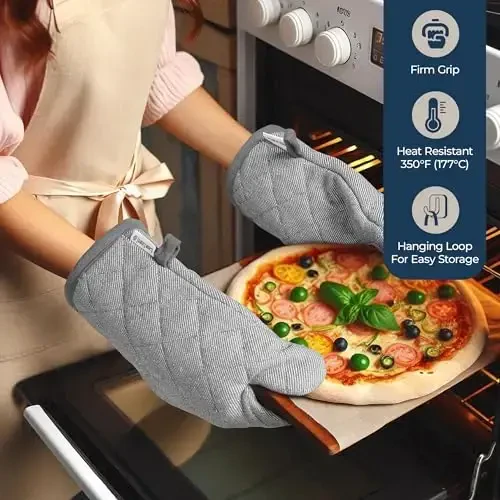 LANE LINEN Kitchen Towels and Dishcloths Sets - 20 Pc Kitchen Essentials for New Home, Heat Resistant Oven Mitts & Pot Holder, Absorbent Flour Sack Dish Towels- Grey - 6