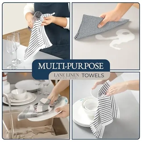 LANE LINEN Kitchen Towels and Dishcloths Sets - 20 Pc Kitchen Essentials for New Home, Heat Resistant Oven Mitts & Pot Holder, Absorbent Flour Sack Dish Towels- Grey - 3