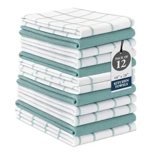LANE LINEN Kitchen Towels & Dishcloths Set of 12-100% Cotton, Quick-Drying 18” x 28” Absorbent Dish & Tea Towels, Soft Hand Towels for Kitchen - Aqua - 1