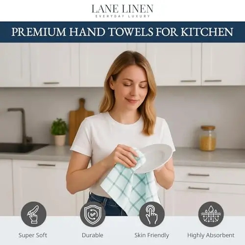 LANE LINEN Kitchen Towels & Dishcloths Set of 12-100% Cotton, Quick-Drying 18” x 28” Absorbent Dish & Tea Towels, Soft Hand Towels for Kitchen - Aqua - LANE LINEN (1)