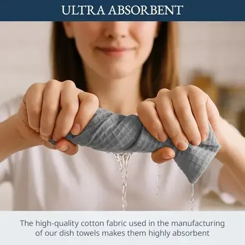 LANE LINEN Kitchen Towels & Dishcloths Set of 12-100% Cotton, Quick-Drying 18” x 28” Absorbent Dish & Tea Towels, Soft Hand Towels for Kitchen - Grey - 5