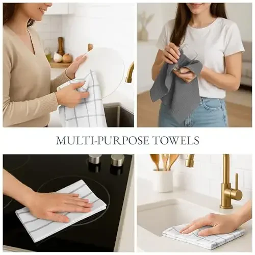 LANE LINEN Kitchen Towels & Dishcloths Set of 12-100% Cotton, Quick-Drying 18” x 28” Absorbent Dish & Tea Towels, Soft Hand Towels for Kitchen - Grey - 6