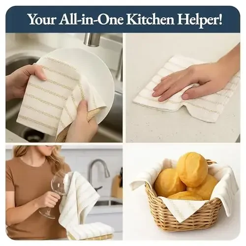 LANE LINEN Kitchen Towels Set of 4-18”x28” Absorbent Cotton Dish Towels, Quick-Drying Hand & Tea Towels for Kitchen, Light Tan - 4