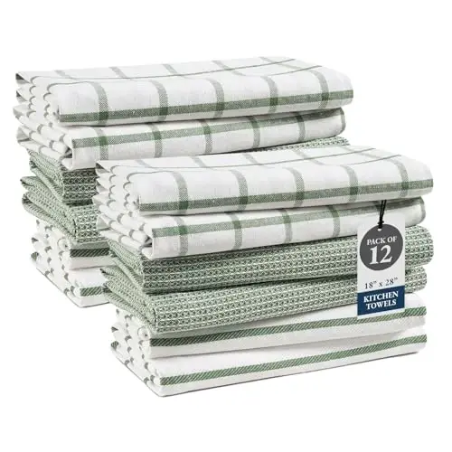 LANE LINEN Kitchen Towels Set - Pack of 12 Cotton Dish Towels for Drying Dishes, 18”x 28”, Premium Hand Towels, Tea Towel, Quick Drying Kitchen Towel Set - Olive - 1