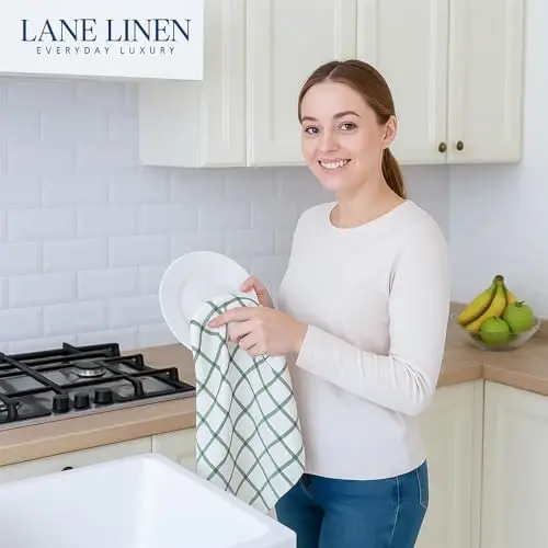 LANE LINEN Kitchen Towels Set - Pack of 12 Cotton Dish Towels for Drying Dishes, 18”x 28”, Premium Hand Towels, Tea Towel, Quick Drying Kitchen Towel Set - Olive - 4