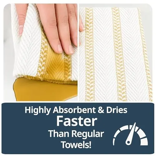 LANE LINEN Kitchen Towels Set - Pack of 4 Cotton Dish Towels for Drying Dishes, 18”x 28”, Absorbent Tea Towels, Quick Drying Kitchen Towel Set - Lemon Yellow - 5