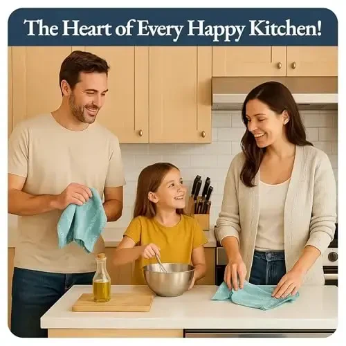 LANE LINEN Kitchen Towels Set - Pack of 4 Cotton Dish Towels for Drying Dishes, 18”x 28”, Kitchen Hand Towels, Absorbent Tea, Dish Towels, Quick Drying Towel Set - Aqua - 6