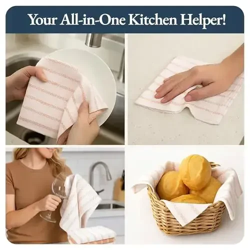 LANE LINEN Kitchen Towels Set - Pack of 4 Cotton Dish Towels for Drying Dishes, 18”x 28”,Absorbent Tea Towels, Quick Drying Kitchen Towel Set - Coral - 4