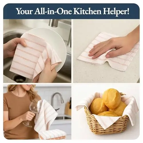 LANE LINEN Kitchen Towels Set - Pack of 4 Cotton Dish Towels for Drying Dishes, 18”x 28”,Absorbent Tea Towels, Quick Drying Kitchen Towel Set - Coral - 4