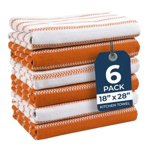 LANE LINEN Kitchen Towels Set – Pack of 6 Cotton Dish Towels, 18”x28”, Absorbent & Quick-Drying Tea Towels for Drying Dishes – Rust - 1