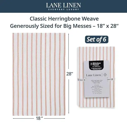 LANE LINEN Kitchen Towels Set – Pack of 6 Cotton Dish Towels, 18”x28”, Absorbent & Quick-Drying Tea Towels for Drying Dishes – Rust - 2