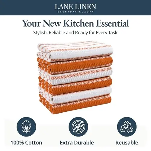 LANE LINEN Kitchen Towels Set – Pack of 6 Cotton Dish Towels, 18”x28”, Absorbent & Quick-Drying Tea Towels for Drying Dishes – Rust - 3