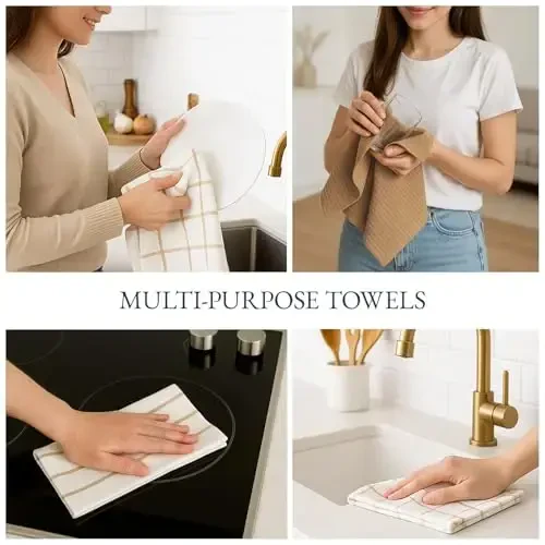 LANE LINEN Kitchen Towels Set - Pack of 6 Cotton Dish Towels for Drying Dishes, 18”x 28”, Kitchen Hand Towels, Tea Towels, Premium Dish Towels for Kitchen, Quick Drying Kitchen Towel Set - Beige - 6
