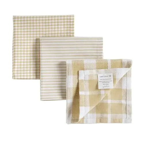 LANE LINEN Кухонные полотенца из 100% хлопка - Набор из 6 салфеток для мытья посуды, ультрамягкие быстросохнущие кухонные салфетки, многоразовые тряпки для посуды, 12