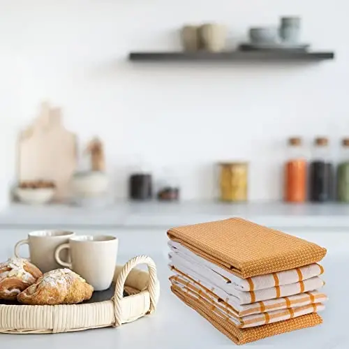 LANE LINEN Mutfak Havluları 12'li Set - %100 Pamuk, Hızlı Kuruyan 18” x 28” Emici Bulaşık ve Çay Havluları, Bulaşık Kurutmak için Premium El Havluları - Sarı - 3