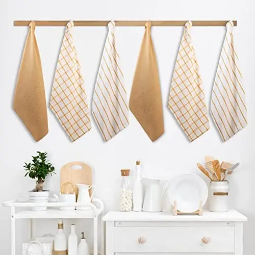 LANE LINEN Mutfak Havluları 12'li Set - %100 Pamuk, Hızlı Kuruyan 18” x 28” Emici Bulaşık ve Çay Havluları, Bulaşık Kurutmak için Premium El Havluları - Sarı - 5