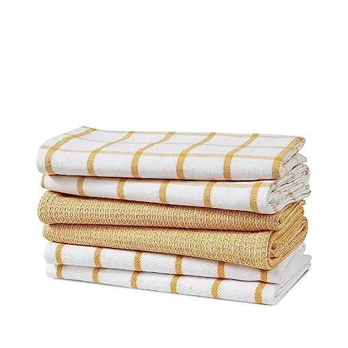 LANE LINEN Mutfak Havluları 6'lı Set - %100 Pamuk, Hızlı Kuruyan 18” x 28” Bulaşık ve Çay Havluları, Bulaşık Kurutmak için Premium El Havluları - Sarı 