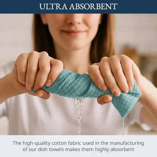 LANE LINEN Kitchen Towels & Dishcloths Set of 12-100% Cotton, Quick-Drying 18” x 28” Absorbent Dish & Tea Towels, Soft Hand Towels for Kitchen - Aqua - 5