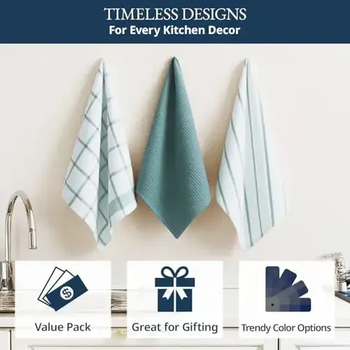 LANE LINEN Kitchen Towels & Dishcloths Set of 12-100% Cotton, Quick-Drying 18” x 28” Absorbent Dish & Tea Towels, Soft Hand Towels for Kitchen - Aqua - 4