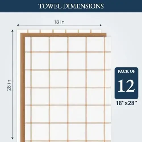 LANE LINEN Kitchen Towels & Dishcloths Set of 12-100% Cotton, Quick-Drying 18” x 28” Absorbent Dish & Tea Towels, Soft Hand Towels for Kitchen - Beige - 3
