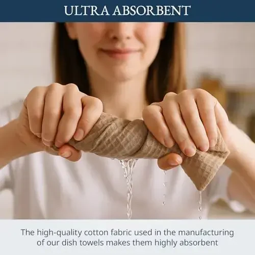 LANE LINEN Kitchen Towels & Dishcloths Set of 12-100% Cotton, Quick-Drying 18” x 28” Absorbent Dish & Tea Towels, Soft Hand Towels for Kitchen - Beige - 5