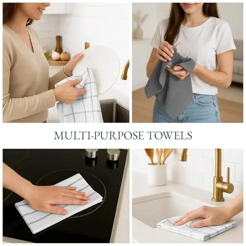 LANE LINEN Kitchen Towels & Dishcloths Set of 12-100% Cotton, Quick-Drying 18” x 28” Absorbent Dish & Tea Towels, Soft Hand Towels for Kitchen - Grey - 6