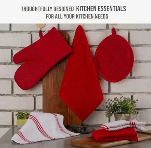 LANE LINEN Kitchen Towels and Dishcloths Sets - 16 Pc Kitchen Essentials for New Home, Heat Resistant Silicone Oven Mitts & Pot Holder, Absorbent Terry Hand Towels & Dish Towel - Grey - 3