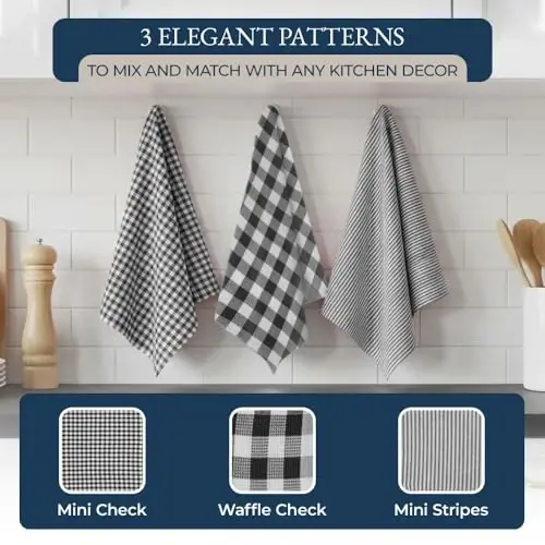 LANE LINEN Kitchen Towels & Dishcloths Set - 20-Piece Kitchen Essentials for New Home, Heat-Resistant Oven Mitts & Pot Holder, Absorbent Flour Sack Towels - Black - 4