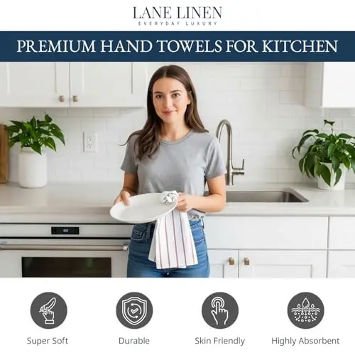 LANE LINEN Mutfak Havlusu 12'li Set - %100 Pamuk, Hızlı Kuruyan 18” x 28” Emici Bulaşık ve Çay Havluları, Bulaşık Kurutmak için Premium El Havluları - Yılbaşı Kırmızısı - 2
